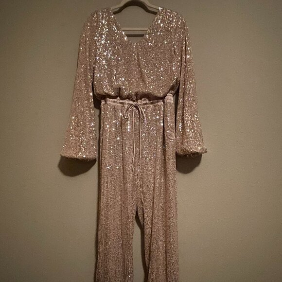 Aaron & Amber/New York and Company Pants - Aaron & Amber Long-Sleeve Sequin Jumpsuit Size S, New York & Co.